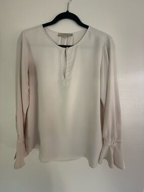 LOFT Cream Keyhole Long-Sleeve Blouse Size S
